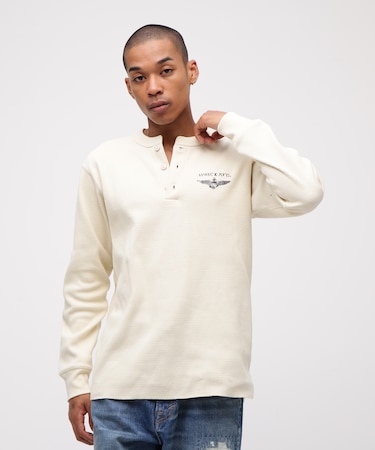 《直営店限定》HONEYCOMB WAFFLE HENRY NECK NAVAL T-SHIRT