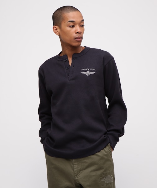 《直営店限定》HONEYCOMB WAFFLE HENRY NECK NAVAL T-SHIRT