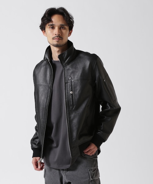 STAND LEATHER MA-1 MOD JACKET ／ スタンド レザー MA-1