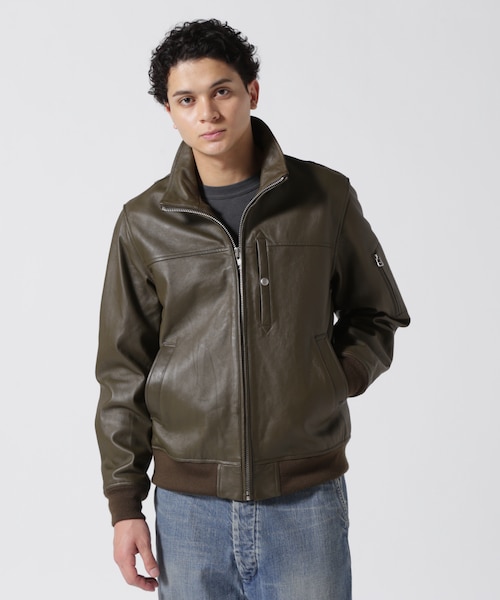 STAND LEATHER MA-1 MOD JACKET ／ スタンド レザー MA-1