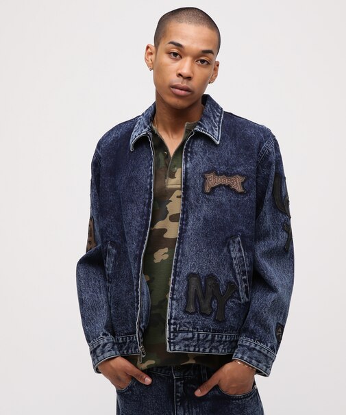 LEATHER PATCH DENIM JACKET