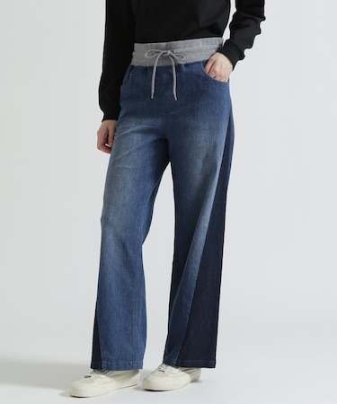 WAIST RIB COLOR BLOCKED DENIM PANTS