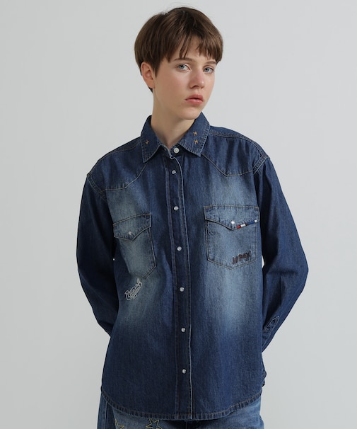 《WOMAN》DENIM SHIRT WITH GRAFFITI PRINT
