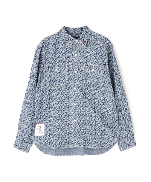FLORAL PATTERN DENIM WORK L／S SHIRT