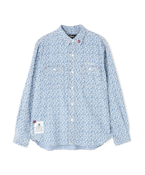 FLORAL PATTERN DENIM WORK L／S SHIRT