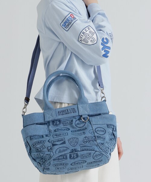 AVIREX 水色 トートバッグ 直営店限定》DENIM PATTERN MINI TOTE BAG｜アヴィレックスの通販