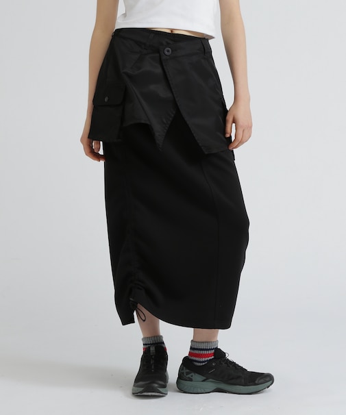 NYLON×DOUBLE KNIT LAYERED SKIRT／ナイロン×ダブルニットレイヤードスカート