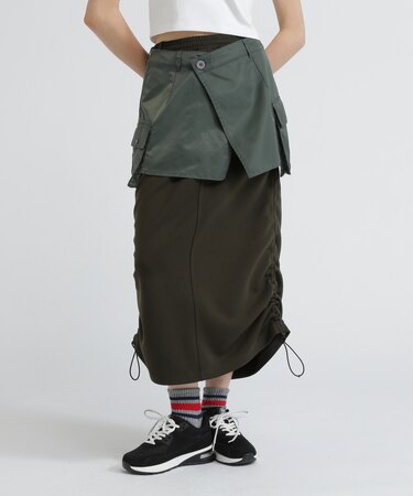 NYLON×DOUBLE KNIT LAYERED SKIRT／ナイロン×ダブルニットレイヤードスカート