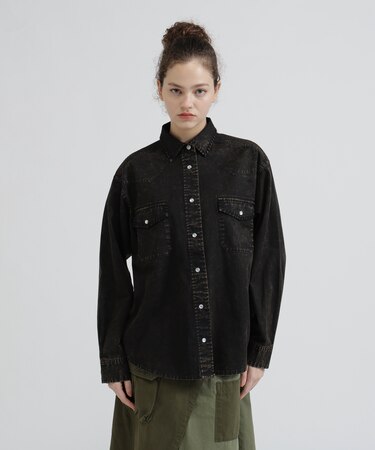 《WOMAN》L／S ACID WASH SHIRT