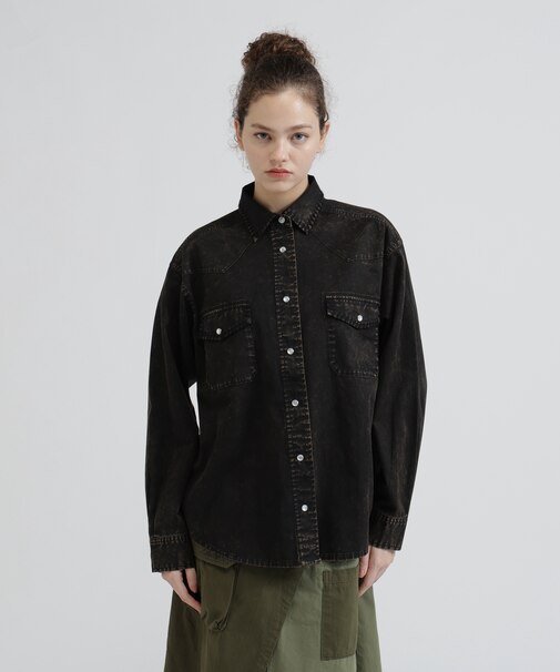 《WOMAN》L／S ACID WASH SHIRT