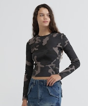 《WEB限定／DAILY／デイリー／WOMAN》RIB CAMO L／S CREW NECK T-SHIRT