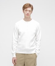 HONEYCOMB WAFFLE L/S HENLEY NECK T-SHIRT