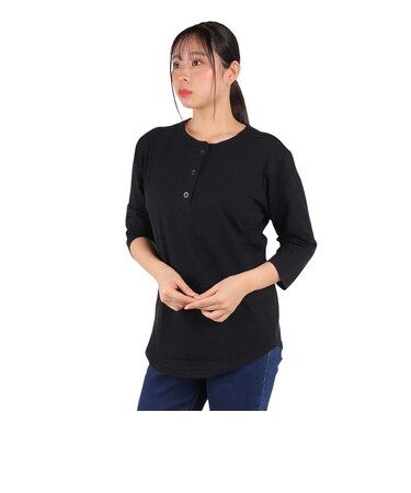 ヘインズ（Hanes）リサイクルコットン ヘンリーネック 七分袖Tシャツ HW1-U501 001