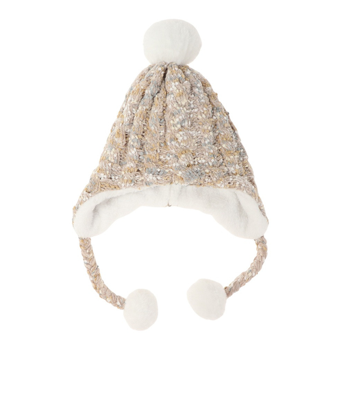 ベスプ(VESP)ジュニア 帽子 ニットキャップ SNJB1023BE ベージュ スヌーピー ニット帽 ポンポン 耳当て付き スキー スノーボード 雪遊び