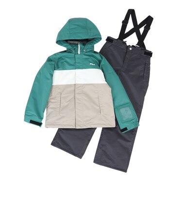 フィラ（FILA）キッズ ボードウェア スキーウェア 上下セット 胸ロゴスノーウェア 142-717GN グリーン サイズ調整 スキー スノーボード