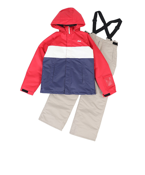 フィラ(FILA)キッズ ボードウェア スキーウェア 上下セット 胸ロゴスノーウェア 142-717RD レッド サイズ調整 … フィラ（FILA）キッズ ボードウェア スキーウェア 上下セット 胸ロゴス