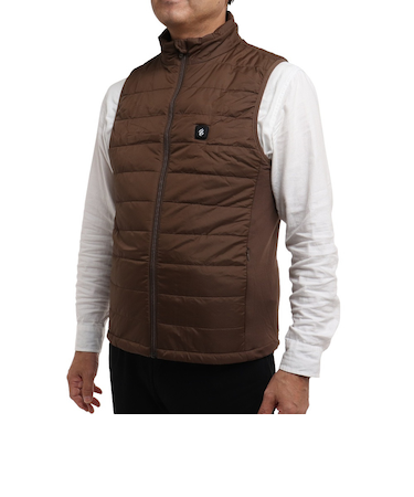 温熱ベスト メンズ SH ブラウン ヒーターベスト 発熱ベスト バッテリー付 3段階温度調節