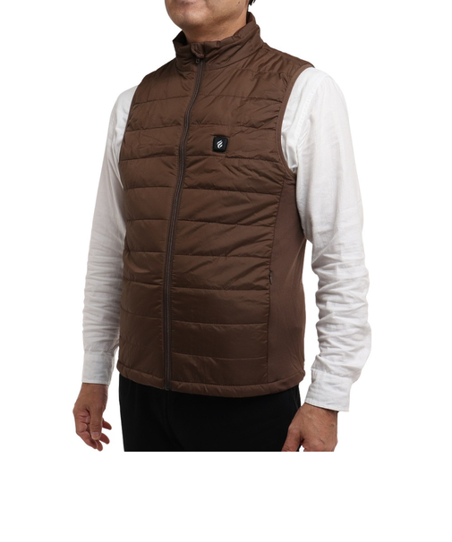 温熱ベスト メンズ SH ブラウン ヒーターベスト 発熱ベスト バッテリー付 3段階温度調節