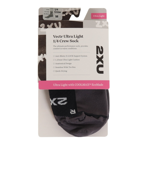 ツー・タイムズ・ユー(2XU)ランニングソックス 靴下 ウルトラ ライトベクター1/4クルーソックス UA7028E-BLK/TTM
