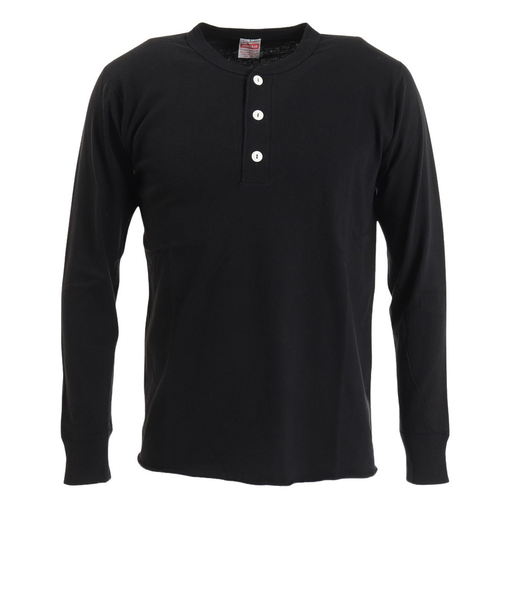 ヘルスニット（Healthknit）長袖Tシャツ メンズ 天竺 ヘンリーネック 906L BLK
