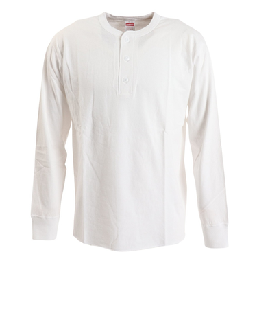 ヘルスニット（Healthknit）長袖Tシャツ メンズ 天竺 ヘンリーネック 906L WHT