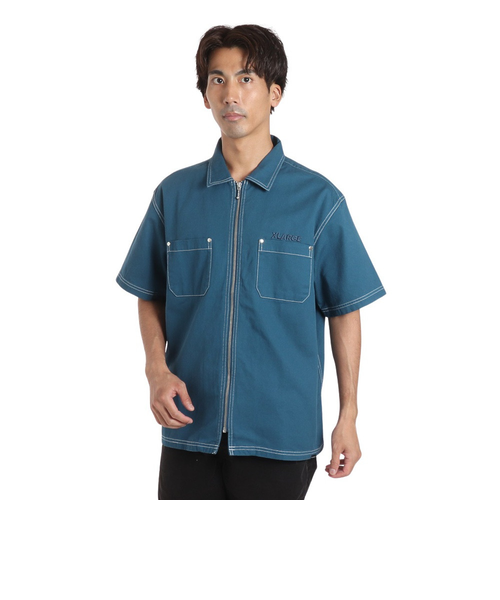 XLARGE 半袖シャツ メンズ XLARGE ZIP UP S⁄S WORK SHIRT 101252014001 ジップアップショート