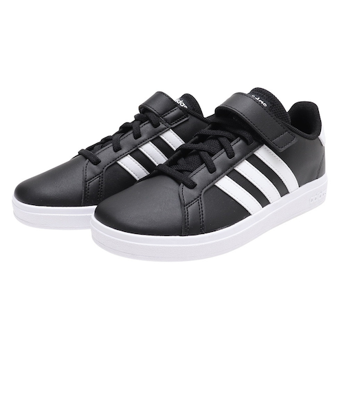 アディダス（adidas）ジュニア スニーカー グランドコート 2.0 ブラック ホワイト GW6513 カジュアル スポーツ シューズ 面ファスナー 通学 …