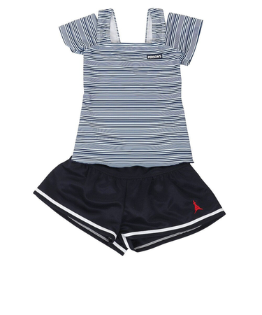 パーソンズ（PERSON'S S）水着 子供 女の子 ジュニア ボーダー セパレート水着セット オフショルタンキニ 33250356NV