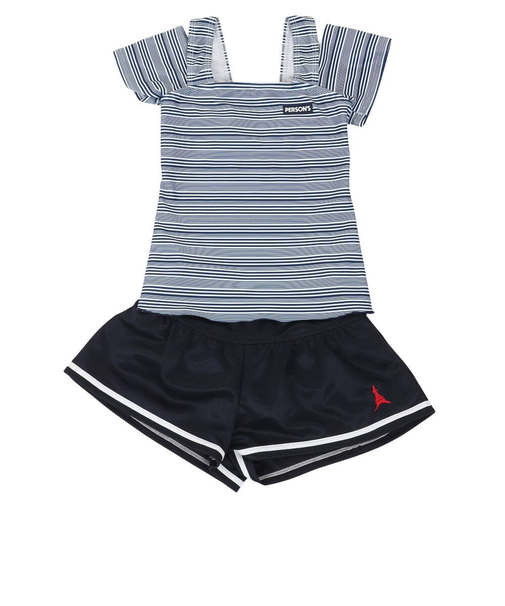 パーソンズ（PERSON'S S）水着 子供 女の子 ジュニア ボーダー セパレート水着セット オフショルタンキニ 33250356NV