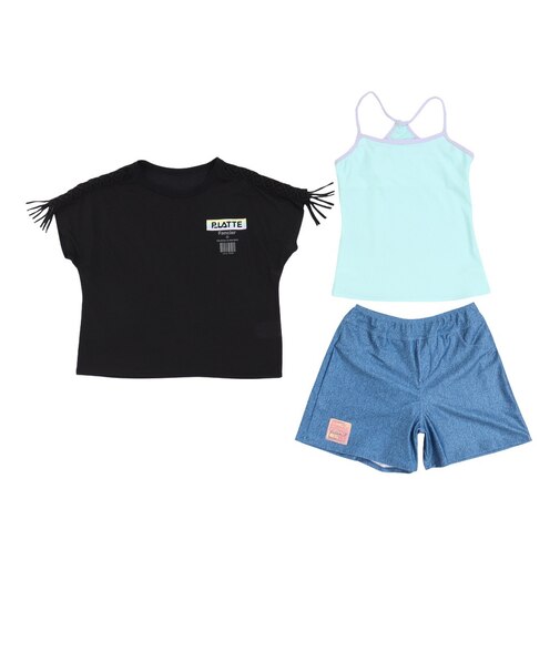 PINK LATTE（PINK LATTE）水着 タンキニ 3点セット Tシャツ付き 子供 女の子 ジュニア 33251382BK