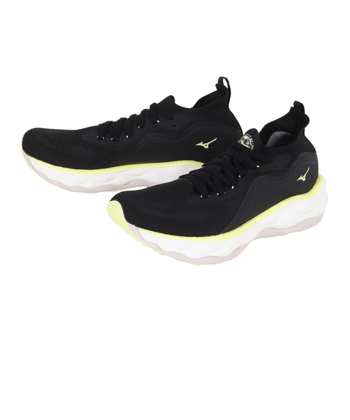ミズノ（MIZUNO）ランニングシューズ ウエーブ ネオ ウルトラ ブラック イエロー J1GC223453 スニーカー ジョギング トレーニング 軽量 反発性