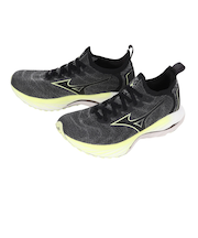 ミズノ（MIZUNO）ランニングシューズ ウエーブ ネオ ウインド ブラック イエロー J1GC227852 スニーカー ジョギング トレーニング 軽量 反発性