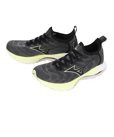 ミズノ（MIZUNO）ランニングシューズ ウエーブ ネオ ウインド ブラック イエロー J1GC227852 スニーカー ジョギング トレーニング 軽量 反発性