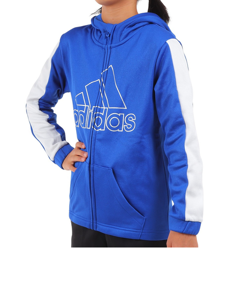 アディダス（adidas）ポリエステル ニットジャケット フーディ Q3688-HM9596 ブルー×ホワイト