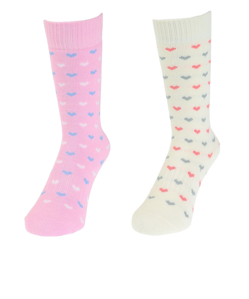 エアボーン（ARBN）ガールズ HEAT-X クルーソックス WHT/PNK ハート 2足組 AB43AC1597 WHT19 防寒