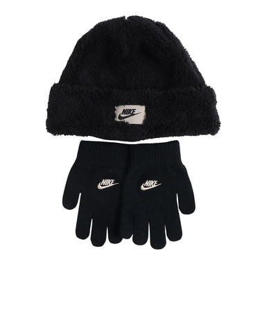 ナイキ（NIKE）ニット帽 手袋 COZY ピークビーニー&グローブ ニットビーニー手袋セット 8A3070-023 防寒 子供 ギフト 黒