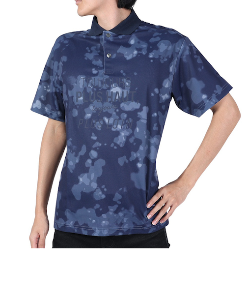 ルコックスポルティフ（lecoqsportif）半袖ポロシャツ メンズ 総柄グラフィック 鹿の子 QMMVJA42 NV