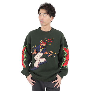 エクストララージ（XLARGE）BURNING MONSTER クルーネックニット 101234015002-GREEN