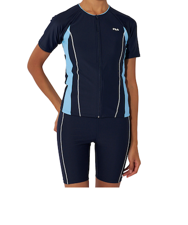 フィラ（FILA）フィットネス水着 レディース 水泳 FILA 配色袖付フルジップセパレート 3132035-NV