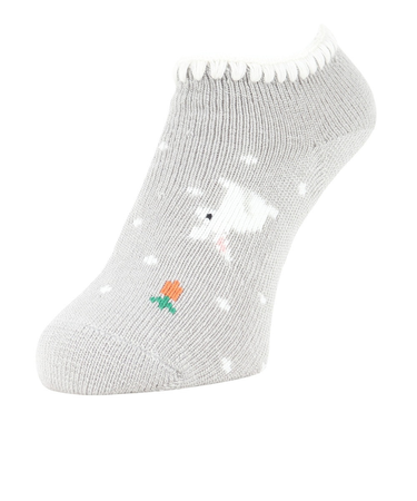 ルームソックス くるぶし下丈 FUN WARMHOME うさぎ柄 内側パイル 2262-93LGRY