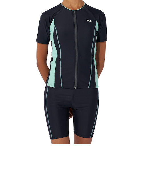フィラ（FILA）フィットネス水着 レディース 水泳 配色袖付フルジップセパレート 大寸 3132036-GMT