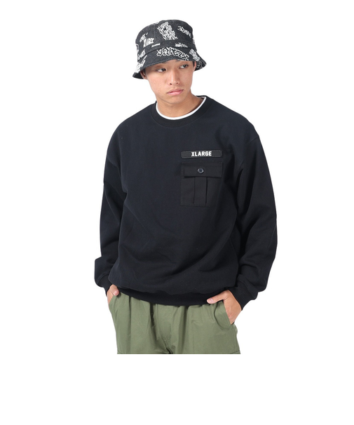 エクストララージ（XLARGE）ミリタリーポケット クルーネックスウェット 101241012013-BLACK