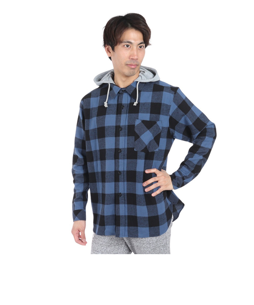 フーディー フランネルシャツ IPDFLRP-703-BK/BL