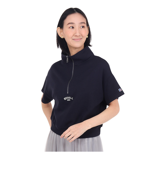 ラッセル（RUSSELL）裏毛ハーフジップ 半袖 スウェットシャツ RBL24S1004 NVY