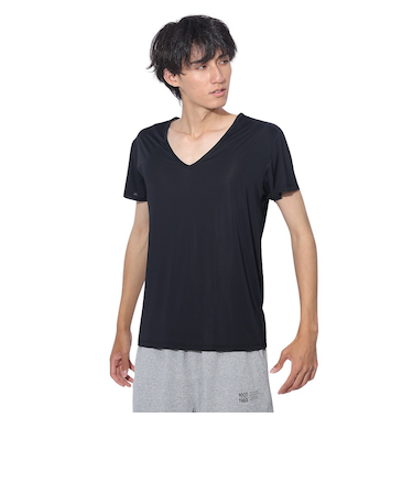 クー(Coo.)ドライプラスクール 半袖Vネックシャツ 891CO4GC0007 BLK 冷感 黒 白 S-3L