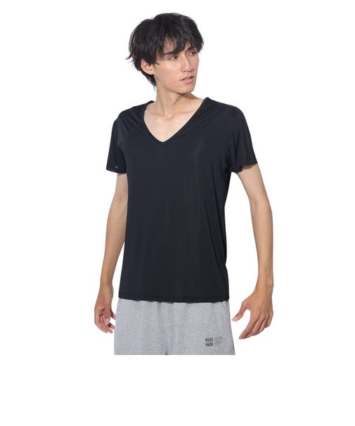 クー(Coo.)ドライプラスクール 半袖Vネックシャツ 891CO4GC0007 BLK 冷感 黒 白 S-3L
