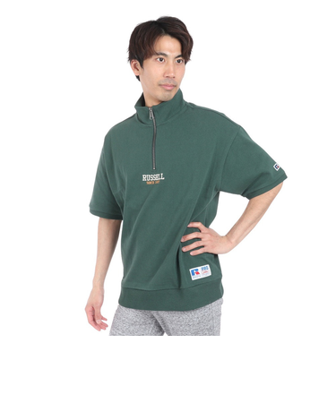 ラッセル（RUSSELL）16/-OE ハーフジップ 半袖スウェットシャツ RBM24S0011 DGRN