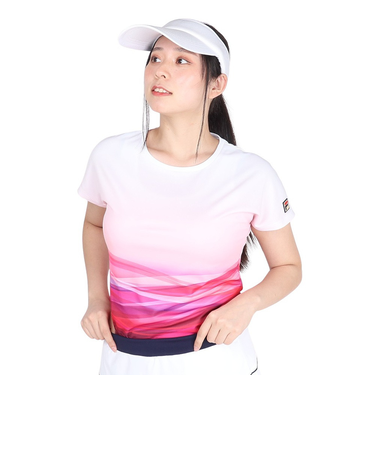 フィラ（FILA）テニスウェア レディース 波間パネルプリント バックホールメッシュ クルーネックTシャツ VL2832-19 速乾