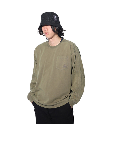 アディダス（adidas）スリーストライプス WASH ロングスリーブTシャツ KUE34-IT0889 ロンT 長袖 ヘビーウェイト ルーズフィット