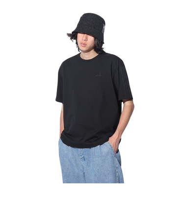 アディダス（adidas）スリーストライプス Tシャツ 半袖 KUE35-IT0891 黒 ブラック ヘビーウェイト ルーズフィット
